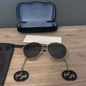 Gucci Aviator Black & Gold Sunglasses with Removable Charm Chains